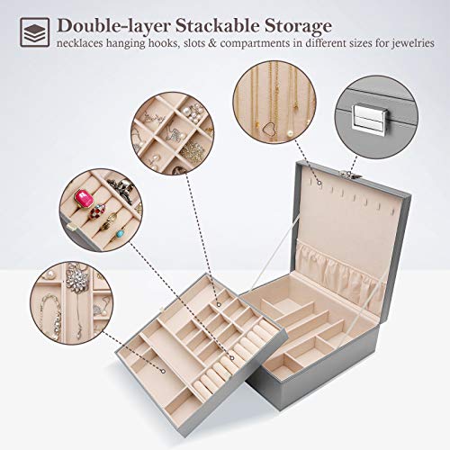 ProCase 2 Layers Jewelry Box for Women -Grey - color: Grey