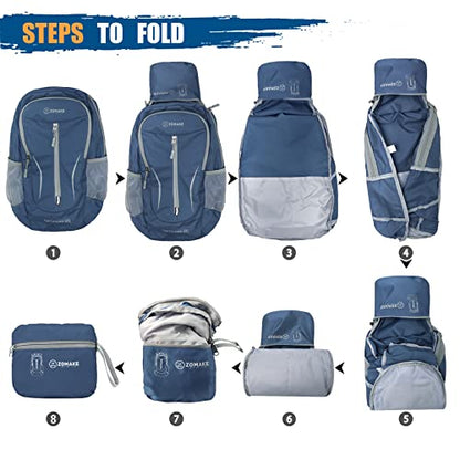 ZOMAKE Ultra Lightweight Packable Backpack 25L - Foldable Hiking Backpacks Water Resistant Small Folding Daypack for Travel(Navy Blue) - color: Navy Blue, size: Small
