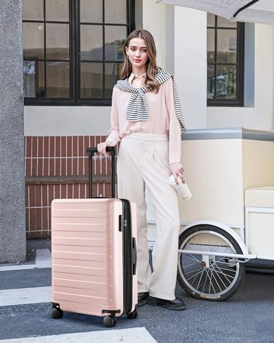 NINETYGO Medium Checked Luggage 24 Inch, Checking In Luggage with Smooth Spinner Wheels, Expandable, Hard Shell PC Suitcase, Lightweight Travel Luggage, TSA Approved (Pink, Rhine Max) - color: 01-Pink (Expandable), size: Checked 24-Inch