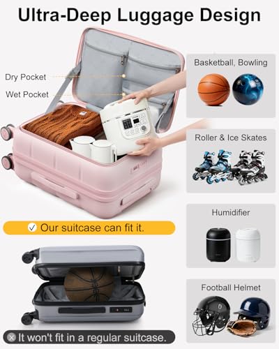 MGB Large Checked Luggage, 26 Inch PC Hardside Scratch Resistant Suitcase with Spinner Wheels, Top Opening Expandable Hardshell Suitcase with TSA Lock for Travel & Business - color: Peach Pink, size: 26 Inch - Checked