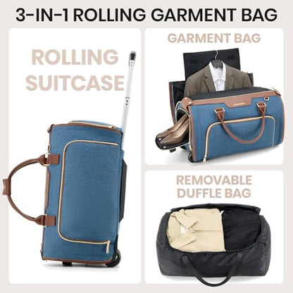Fanwoli Carry-On Rolling Garment Bag with Wheels, Suit Travel Bag - color: Blue