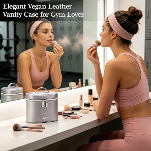 BOYATU Makeup Bag Vanity Case: Vegan Leather Cosmetic Bag for Women - color: 04 Grey
