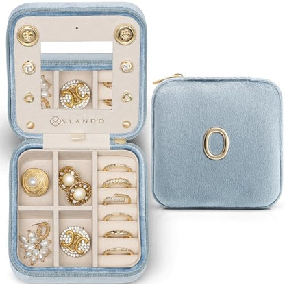 VLANDO Jewelry Box Travel, Letter O Case with Necklace Hooks - color: Blue, size: Letter O