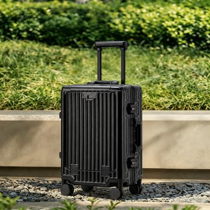 20" Aluminum Frame Carry-On with Front Pocket & USB Port - color: Black