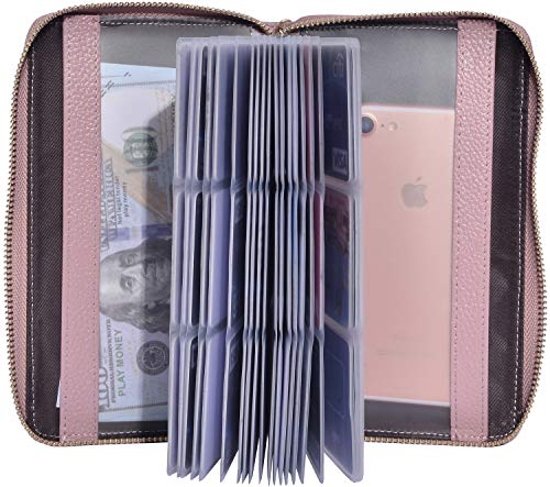 Easyoulife Credit Card Holder Wallet Womens Zipper Leather Case Purse RFID Blocking - color: Bean Pink