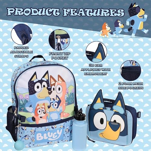 Bluey 4 Piece Backpack Set for Pre School Girls & Boys, Kids 16" School Bag - color: Bluey