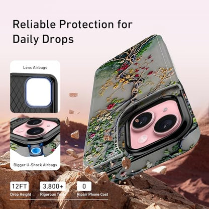FUNMIKO for iPhone 13 Mini Wallet Case, Card Holder, RFID-Blocking - color: Blooming Tree of Life, size: iPhone 13 Mini