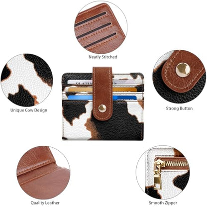 Small Wallets for Women Slim Minimalist Bifold Credit Card Holder - color: Cow Print
