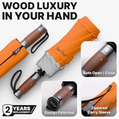 Royal Walk Compact Travel Umbrella for Rain, Windproof, Small & Portable - color: Orange