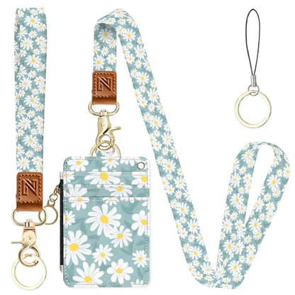 2-in-1 ID Badge Holder & Lanyard Wallet，Cute Zippered Pouch Little Daisy - color: Little Daisy