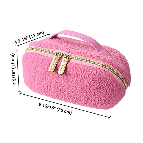 BYOOTIQUE Plush Makeup Bag Open Flat Travel Toiletry Accessories w/Handle - color: Pink, size: S