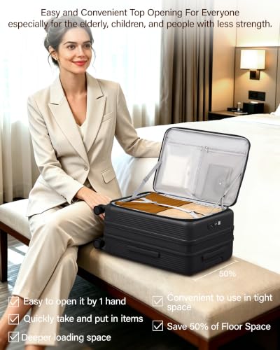 Hanke Top Opening 24" Medium Suitcase Expandable Hard Shell Jet Black - color: Jet Black, size: 24 Inch EXT