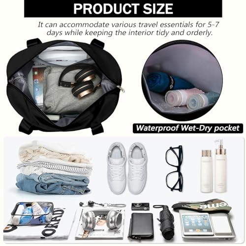 Rolling Duffle Bag with Detachable Wheels Expandable Foldable Duffle Bag for Travel Luggage bag Carry on Weekend Travel Bag (Black)