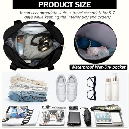 Rolling Duffle Bag with Detachable Wheels Expandable Foldable Duffle Bag for Travel Luggage bag Carry on Weekend Travel Bag (Black)