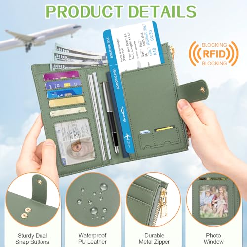 Passport Holder for Travel RFID Blocking Passport Wallet Cover - color: Dark Green