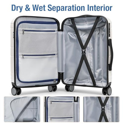 Carry On Luggage 22x14x9 Airline Approved,Hardshell Suitcase,20 Inch,White - color: White