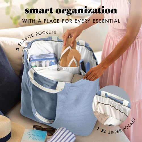 Fit & Fresh All The Things XL Beach Bag for Women, Oversized Travel Tote - color: Denim Blue