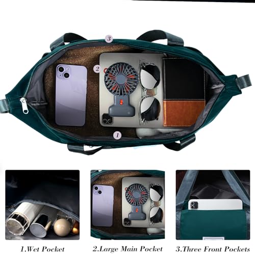 Travel Duffel Bag with Wet Pocket & Trolley Sleeve, Waterproof Expandable - color: Peacock Blue