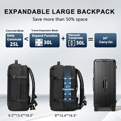 POSO Vacuum Backpack Travel, 60L Expandable Vacuum Seal Backpack with Pump & Laptop Compartment (Fits 17") - color: Matte Black, size: Vacuum Enabled
