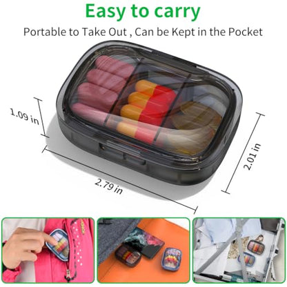 2 Pack 3 Compartment Small Pill Box, Moisture Proof Pill Case, Pill Organizer for Pocket Purse, Daily Portable Medicine Vitamin Box (Blue+Black) - color: Blue+black