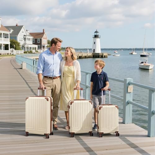KUNEL Luggage Sets 5 Piece, Hardshell Expandable Suitcase, 20/24/28inch - color: Beige