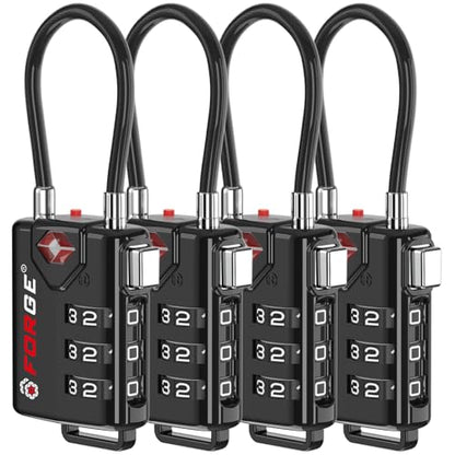 Forge TSA Approved Luggage Locks, Open Alert Cable Lock, Black, 4 Pack - color: Black 4 Pack
