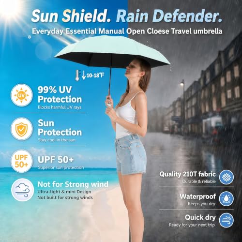 BAODINI Mini Travel Umbrella with UV Sun Protection, Compact Pocket-Size - color: E-2 Pack Green & Creamy Yellow