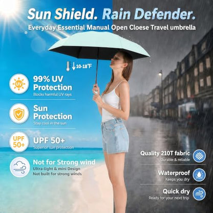 BAODINI Mini Travel Umbrella with UV Sun Protection, Compact Pocket-Size - color: E-2 Pack Green & Creamy Yellow