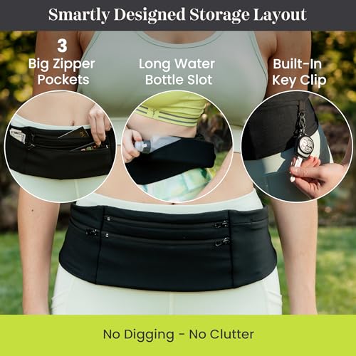 StashBandz Running Belt & Money Belt, 3 Zippered Pockets, Phone Holder - size: Large