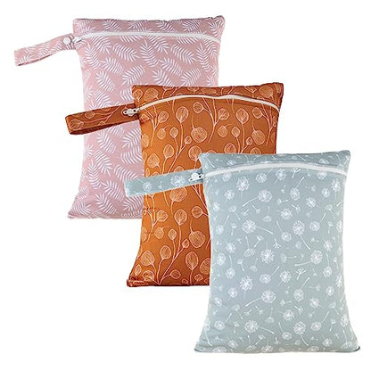 Happy Flute 3 Set Wet Bag Storage Bag Waterproof Washable for Baby - color: Dandelion