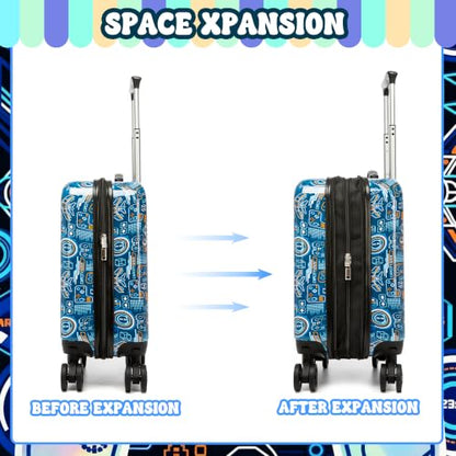 Kids Luggage Set Carry On Suitcase with U shaped Pillow Rolling Toddler Suitcase for Boys Travel Set Hardside Luggage with Spinner Wheels Airline Approved, Game Controller Pattern - color: 1 Game Controller