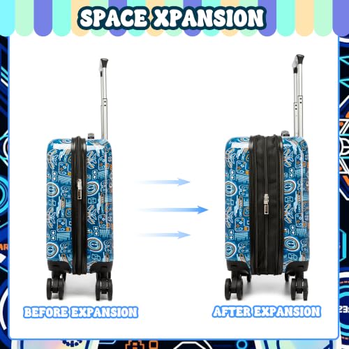 Kids Luggage Set Carry On Suitcase with U shaped Pillow Rolling Toddler Suitcase for Boys Travel Set Hardside Luggage with Spinner Wheels Airline Approved, Game Controller Pattern - color: 1 Game Controller