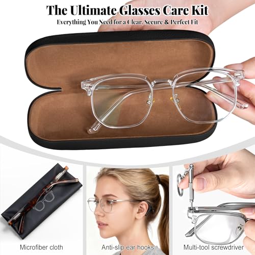 RayLove Unisex Hard Shell Eyeglasses Cases, Protective Case For Glasses - color: Litchi Texture-2pack Black