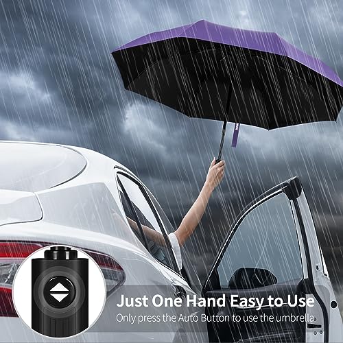 Yoobure Windproof Automatic Travel Umbrella, Compact Folding UV Sun & Rain - color: Auto-Purple