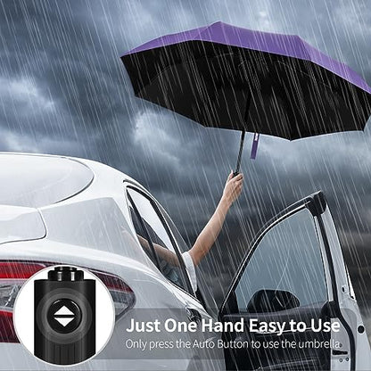 Yoobure Windproof Automatic Travel Umbrella, Compact Folding UV Sun & Rain - color: Auto-Purple