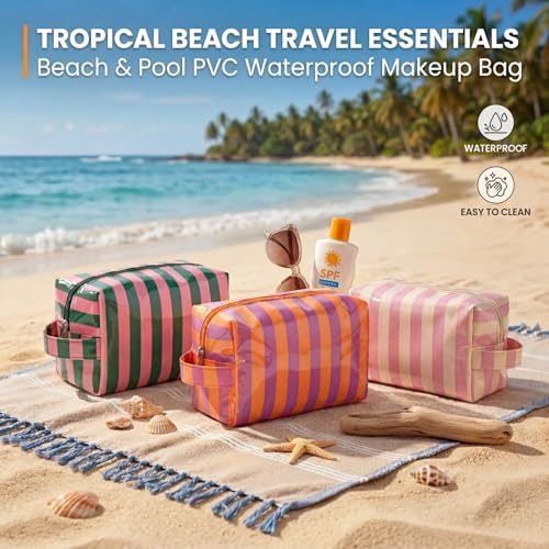 PVC Striped Clear Coated Waterproof Makeup Bag(03Orange) - color: 03Orange