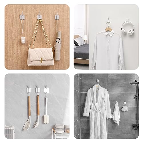 Paoli Heavy Duty Adhesive Wall Hooks, 30 lb Max Load Waterproof Hooks for Bathroom Towels Coats Bags, No Drill Damage-Free for Renters Apartment Dorm, Matte Silver, 4 Pack - color: Silver