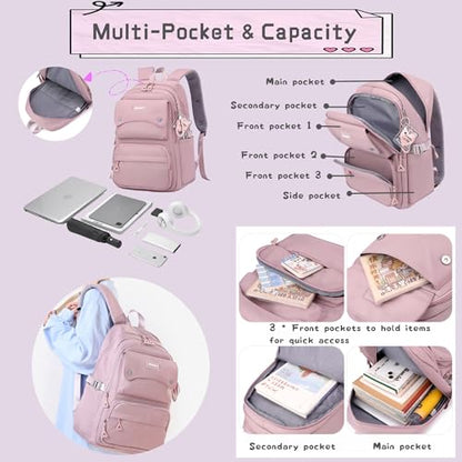 Bansusu 3Pcs Pink Kids Backpack and Lunch Bag Set for Girls, Solid Color School Bag Backpack with Lunchbox, Pink - color: 3pcs-pink