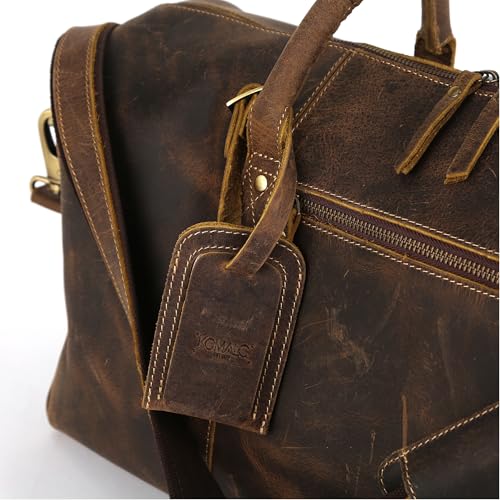 KomalC Leather Travel Duffle Bag, Cabin Carry-On for Men & Women - style: Buffalo Distressed Tan