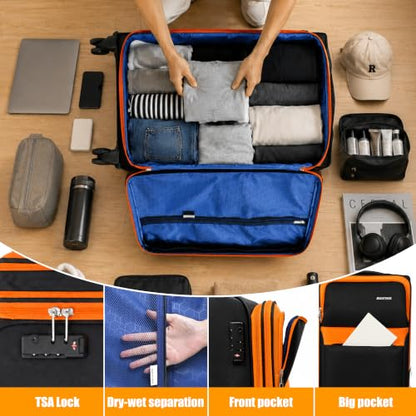 Softside Carry On Luggage Set & Spinner Wheel, Expandable Travel Suitcase - color: Black-Orange