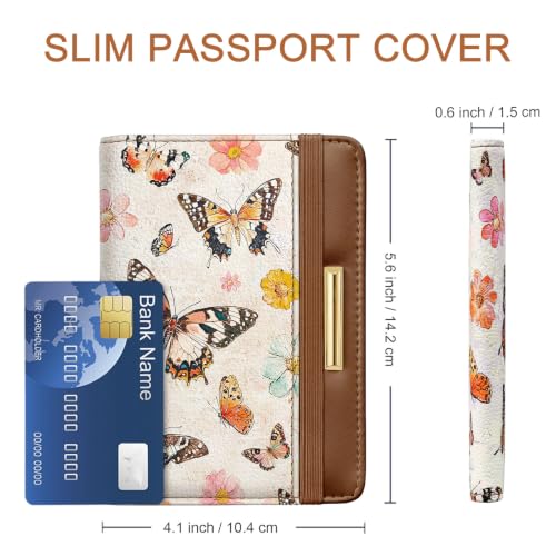 Coco Rossi Passport Holder for Travel Women Slim RFID Passport Cover Wallet - color: Flower Butterfly