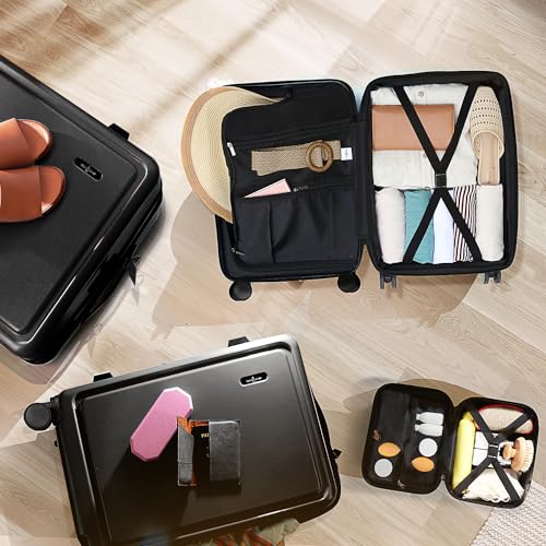 TRAVELARIM Hard Shell Luggage Sets with Spinner Wheels 4 Piece, Expandable Large Suitcases with TSA Lock, Travel Large Suitcase Set, Black Luggage Set - color: Black, size: 4 Piece Set (20/24/28)