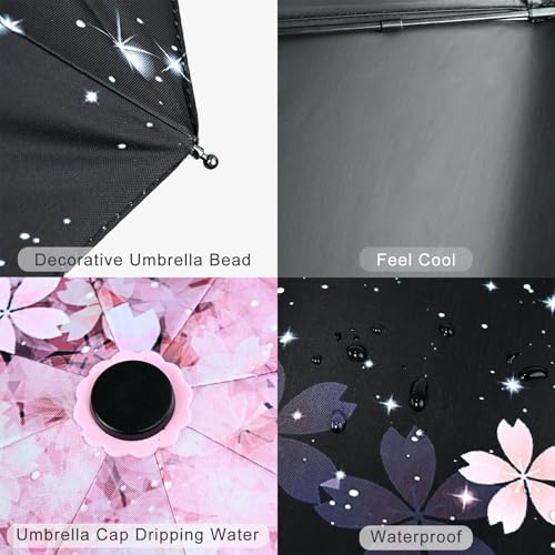 Windproof Travel Umbrella Folding Compact Automatic Umbrellas for Women Men Rain Sun - color: Cherry Blossom