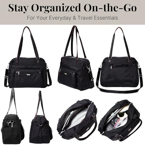 Baggallini Overnight Expandable Laptop Tote with RFID Phone Wristlet - color: Black Cheetah Emboss