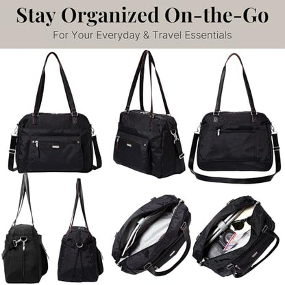 Baggallini Overnight Expandable Laptop Tote with RFID Phone Wristlet - color: Black Cheetah Emboss