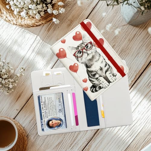 Bespectacled Cat Passport Holder for Travel, 5.9" x 4.3" - color: Cat with Glasses