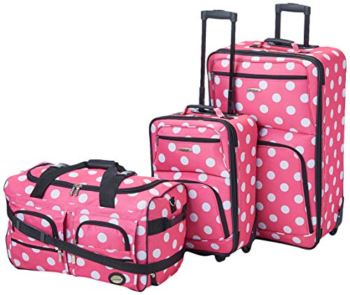 Rockland Vara Softside 3-Piece Upright Luggage Set, Expandable,Lightweight,Telescopic Handle,Wheel, Pink Dots, 20 inches,22 inches,28 inches - color: Pink Dot
