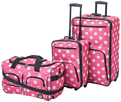 Rockland Vara Softside 3-Piece Upright Luggage Set, Expandable,Lightweight,Telescopic Handle,Wheel, Pink Dots, 20 inches,22 inches,28 inches - color: Pink Dot