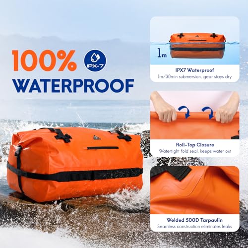 Haimont IPX7 Waterproof Roll-Top Dry Duffel Backpack Bag - color: Orange, size: 90L