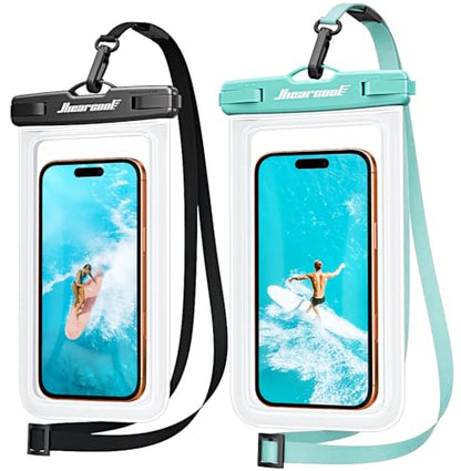 Hiearcool Waterproof Phone Pouch, Waterproof Phone Case, Clear&Mint 2-Pack - color: Clear & Mint Green